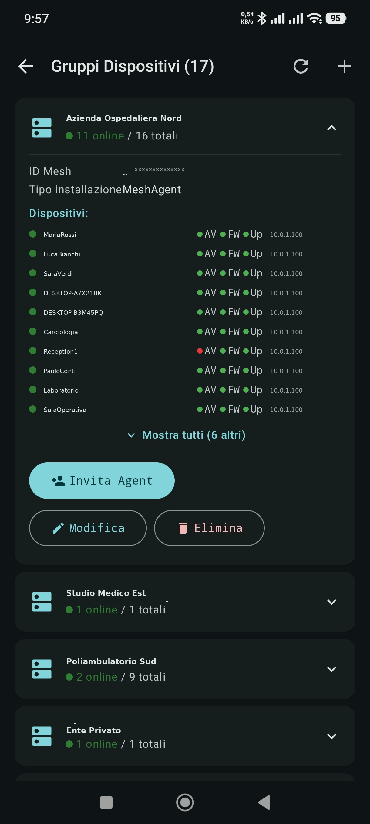 Dashboard - tema scuro